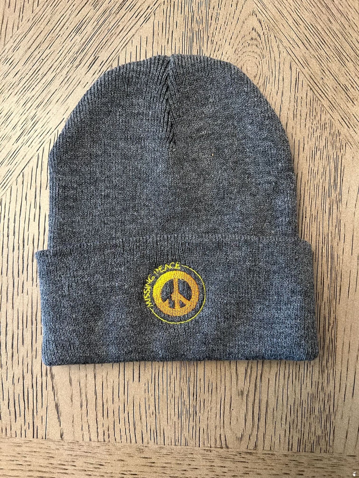 MISSING PEACE BEANIE / GREY - with original missing peace logo embroidered in our beautiful TRI-COLOR logo