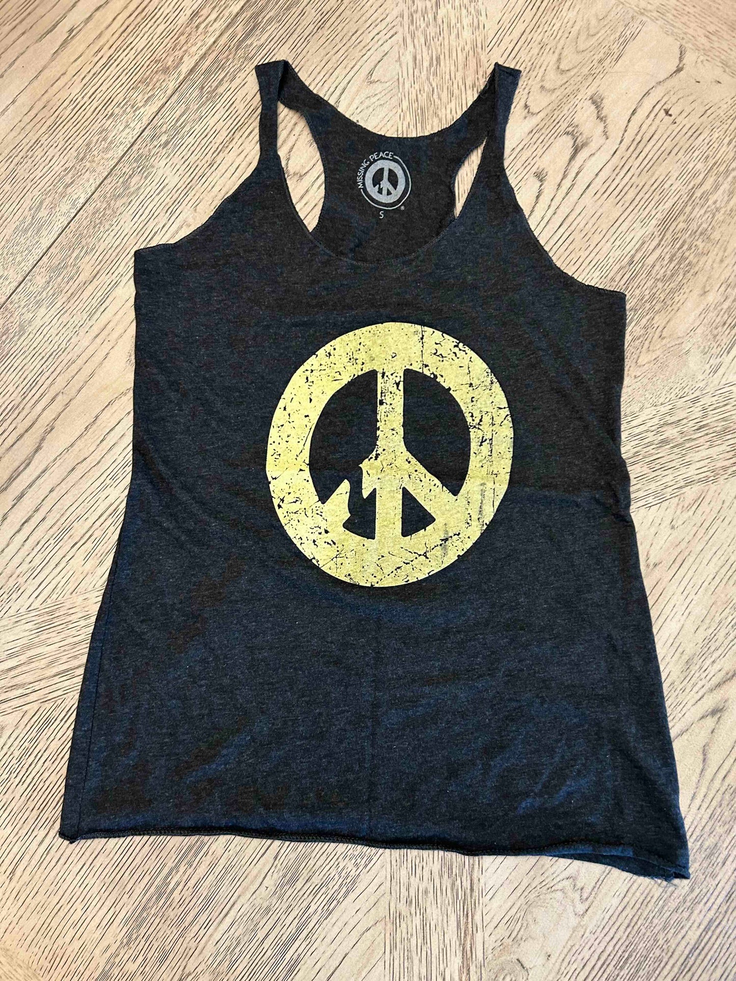 NEW! Women's Racerback Tank - Vintage Black - Peace sign logo (symbol only )