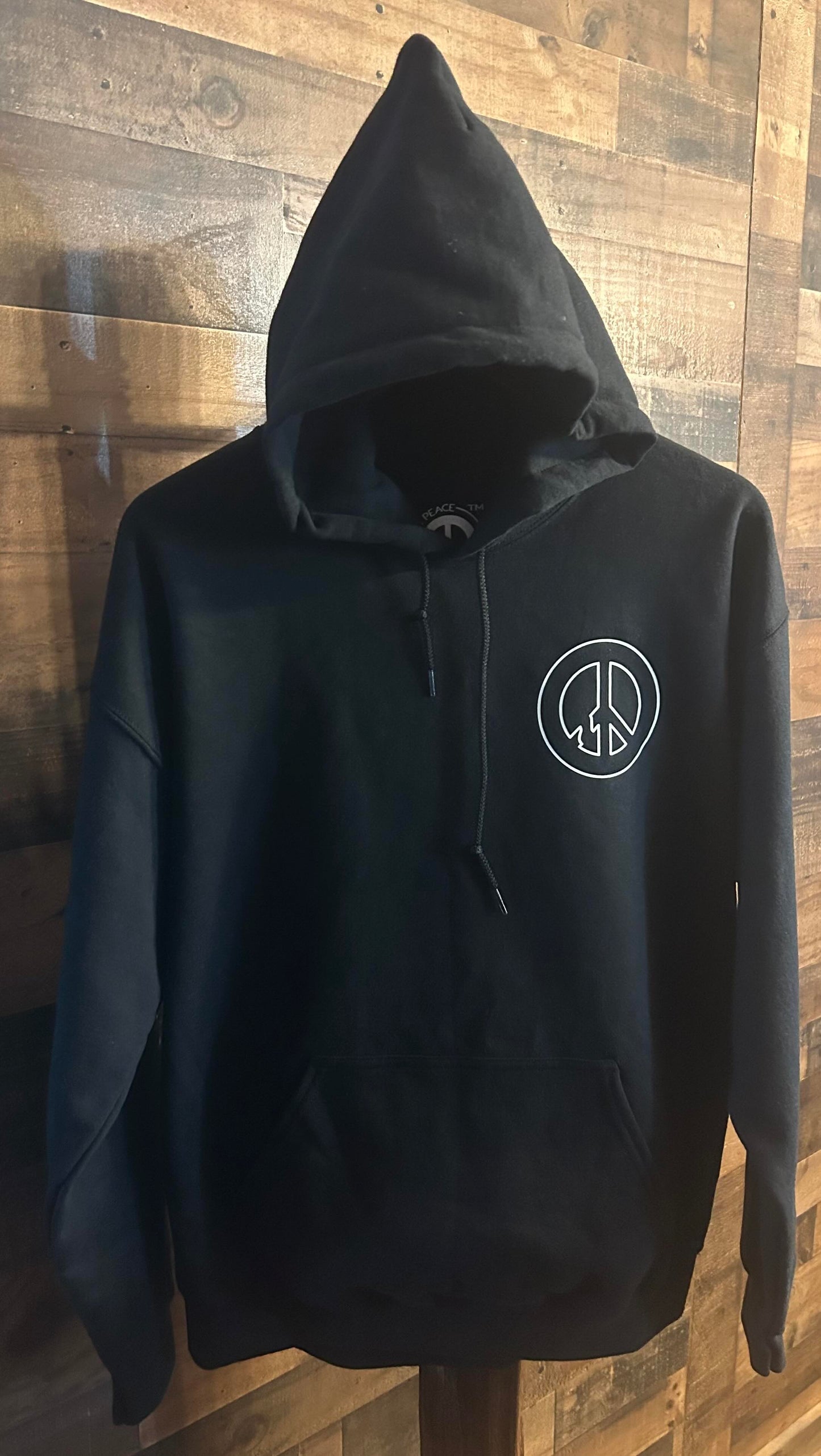 BLACK HOODIE - LIMITED EDITION FALL SPECIAL ! MISSING PEACE w/ peace sign logo outline -FREE SHIPPING!