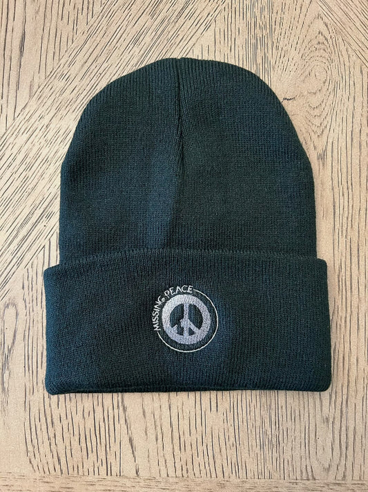 MISSING PEACE BEANIE / BLACK - with original missing peace logo embroidered in silver and grey