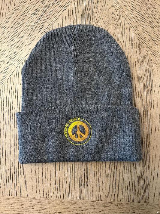 MISSING PEACE BEANIE / GREY  - with original missing peace logo embroidered in our beautiful TRI-COLOR logo