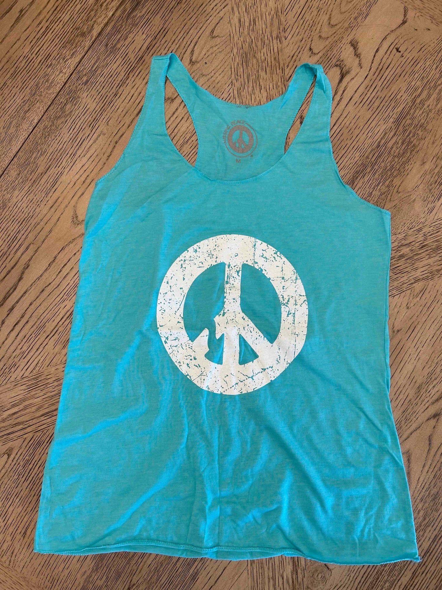 NEW ! Women's Racerback Tank - Tahiti Blue - Peace sign logo (symbol only )