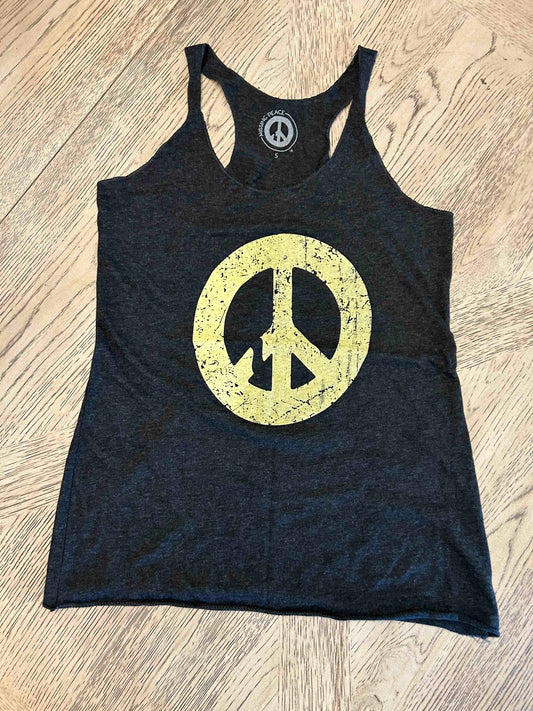 NEW! Women's Racerback Tank - Vintage Black  - Peace sign logo (symbol only )