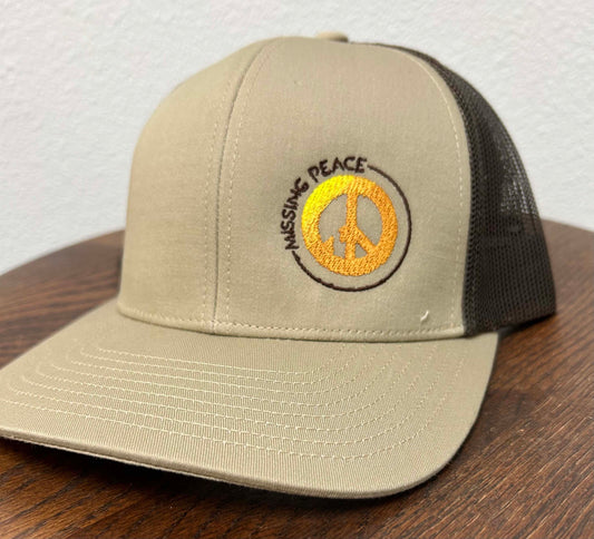 Embroidered Hat with Missing Peace 3 color logo - Khaki/Brown/Khaki -Peace sign hat