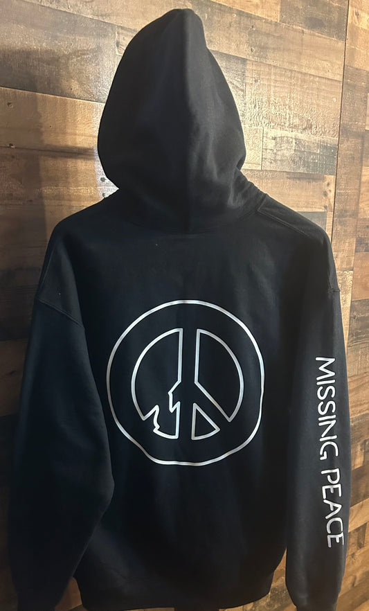 BLACK HOODIE - LIMITED EDITION FALL SPECIAL !  MISSING PEACE w/ peace sign logo outline -FREE SHIPPING!