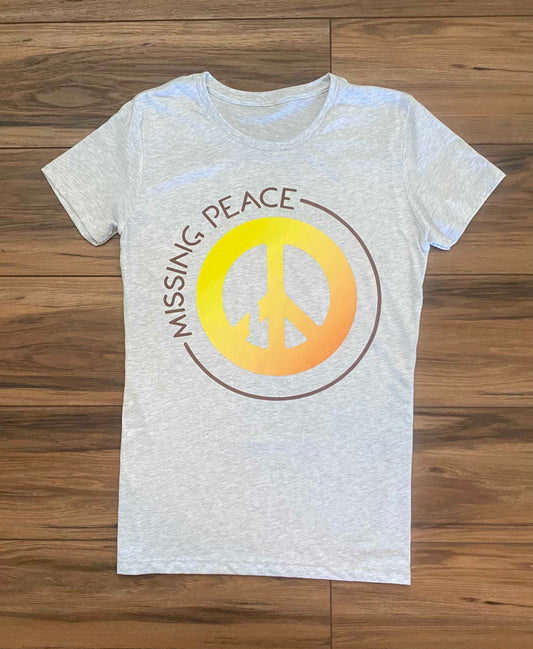 Women's Heather White Original MIssing Peace Logo Tee-Peace sign T-shirt